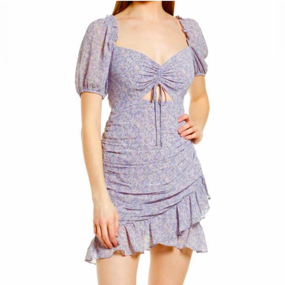 Floret Studios Lilac Pink Floral Dress Front Cut Out Small NEW NWT